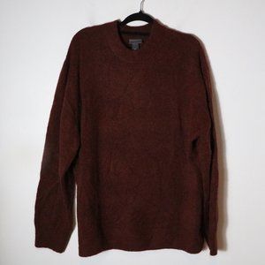 H&M Mens Burgundy Alpaca Blend Relaxed Fit Crewneck Sweater Size Large Pullover